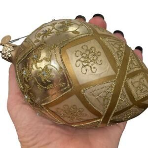 Dept 56 Glass Ornament Gold Egg Large Glass Glitter Embellished Bejeweled Poland